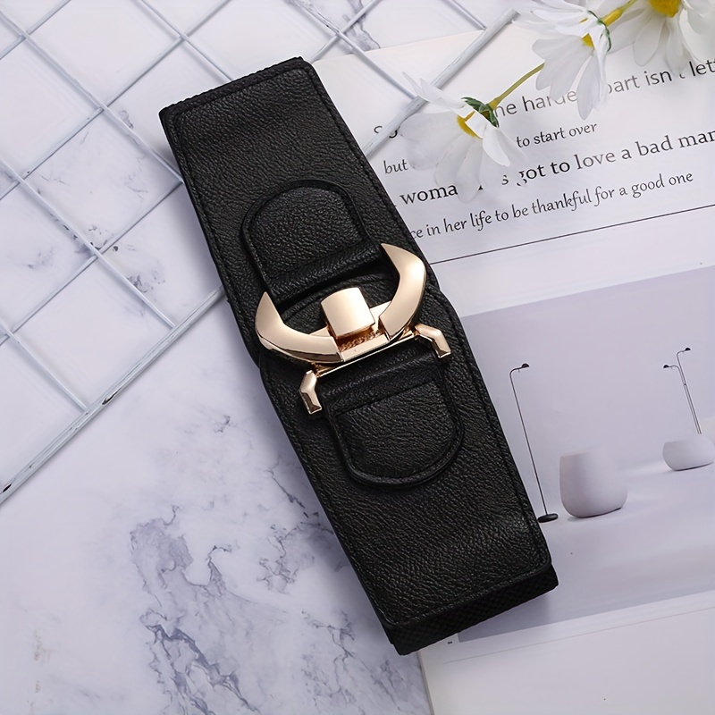 Metal Buckle Elastic Waistband Wide Belt for Women